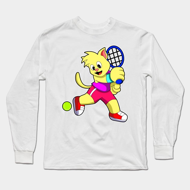 Cat at Tennis with Tennis racket & Tennis ball Long Sleeve T-Shirt by Markus Schnabel